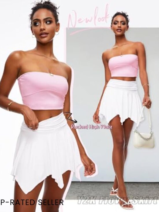 Flowy Mini Skort Asymmetrical Ruffle Y2K Fairy Rave Festival Outfit - Picture 3 of 7